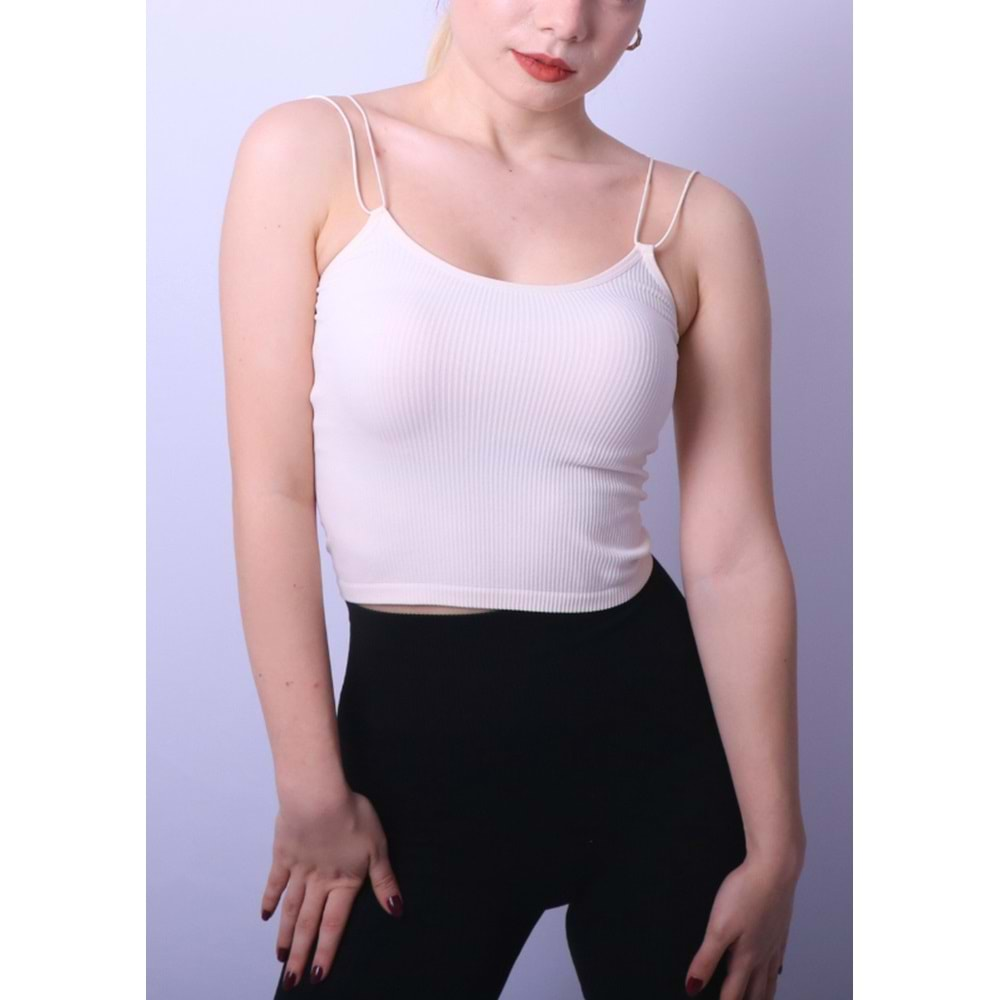 Kadın Lastikli Crop Top - Natural - M/L