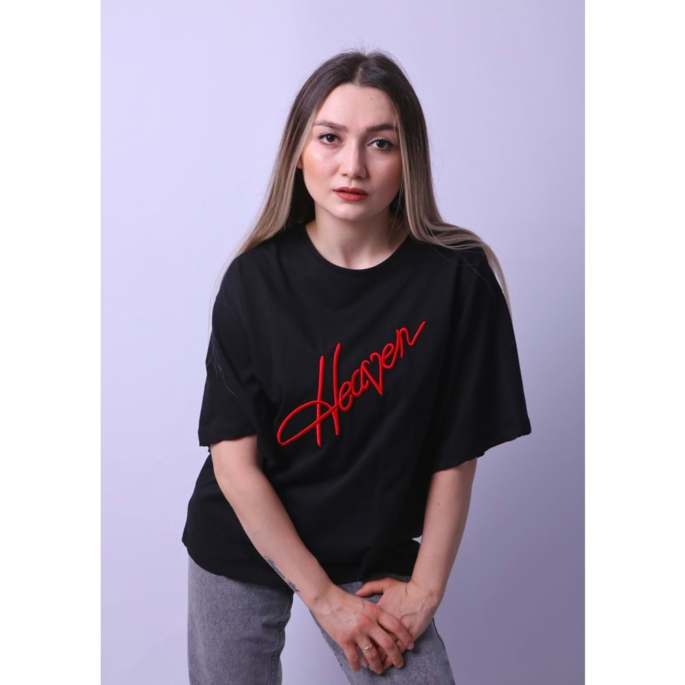 Kadın Tshirt Heaven Nakışlı - Siyah - Std