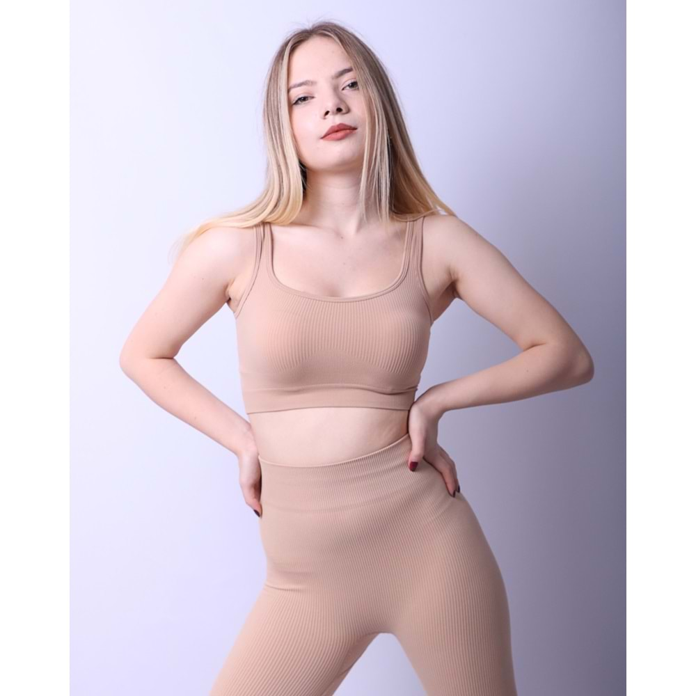 Kadın Askılı Crop Top - Camel - M/L