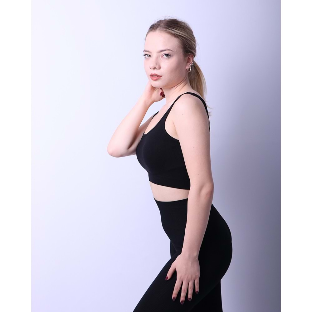 Kadın Askılı Crop Top - Siyah - M/L