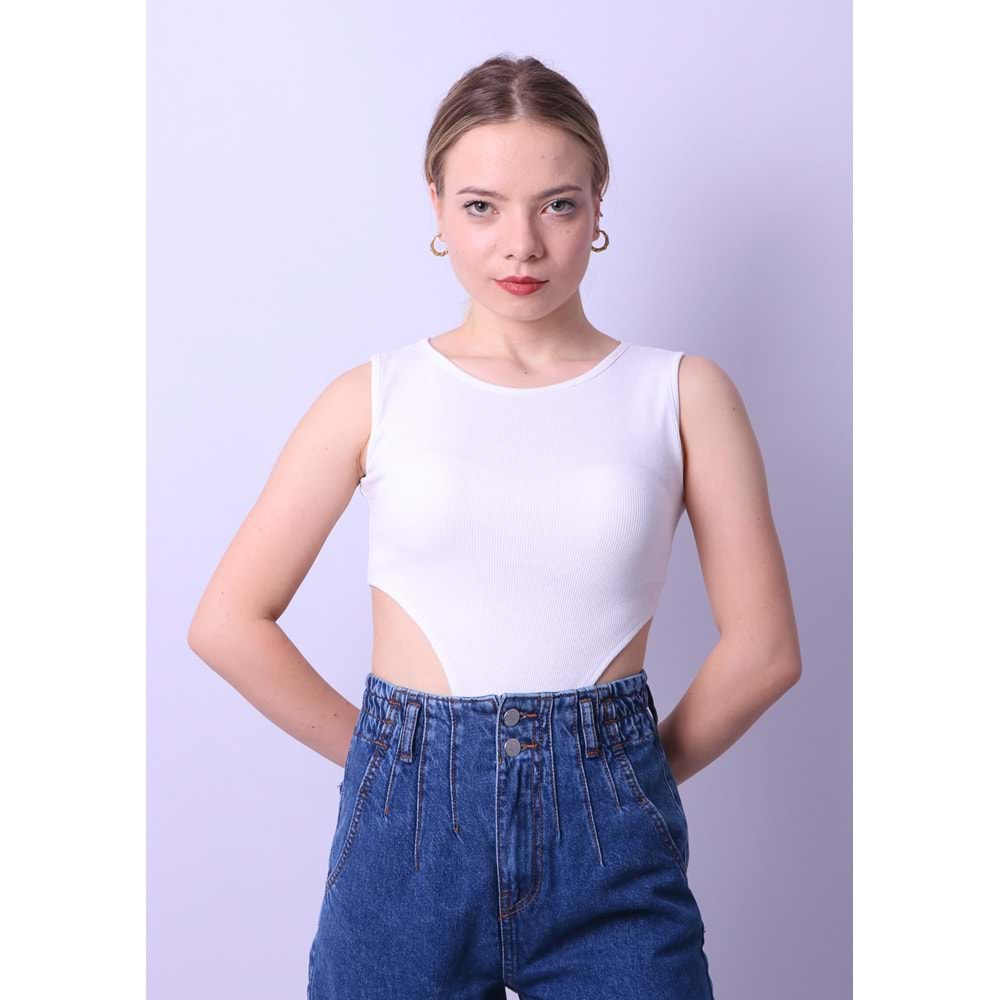 Kadın Çıt Çıtlı Body Crop - Beyaz - L