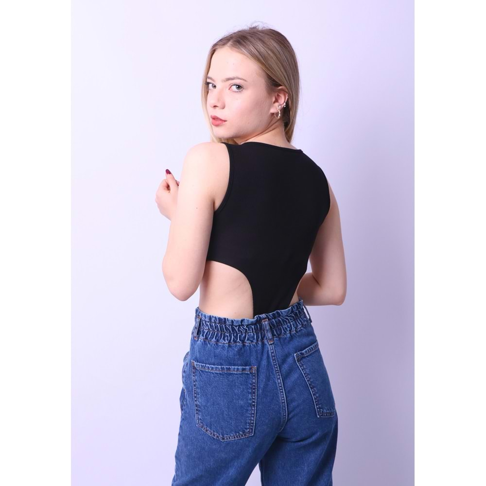 Kadın Çıt Çıtlı Body Crop - Siyah - L