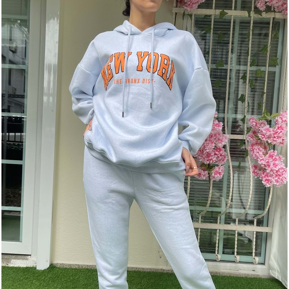 Newyork Baskılı Şardonlu Sweatshirt - Mavi - STD