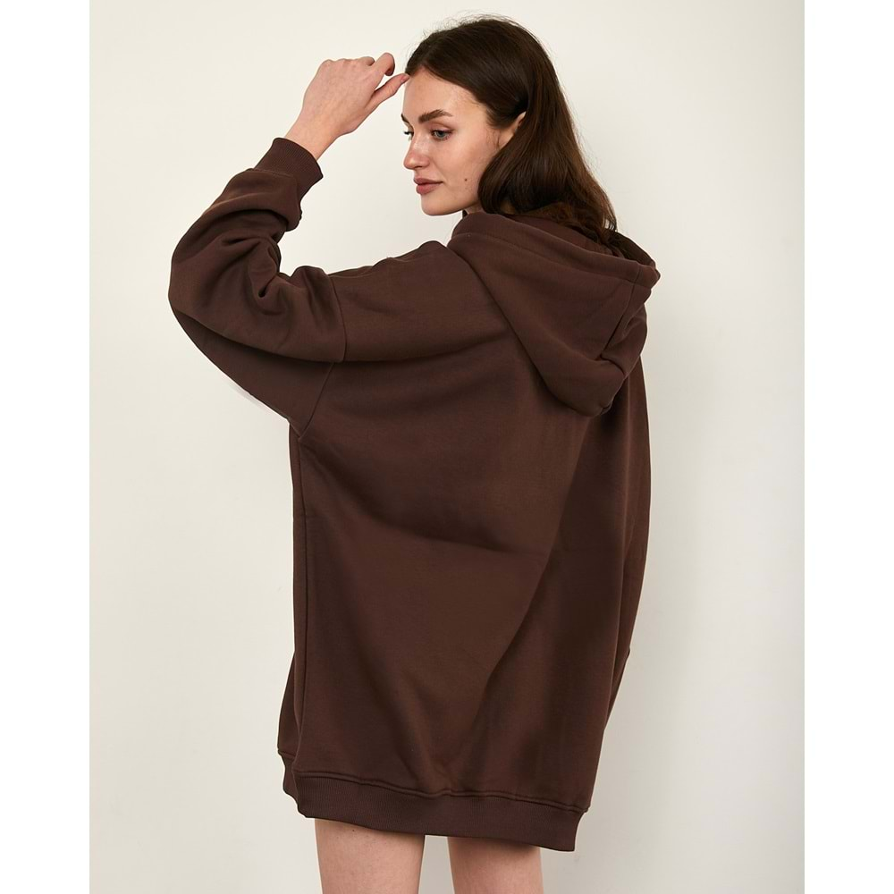 Baskılı Oversize Sweatshirt - Kahve - STD