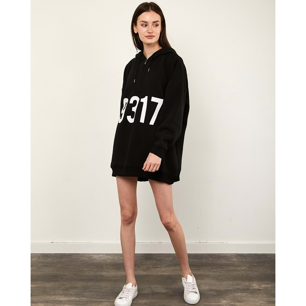 Baskılı Oversize Sweatshirt - Siyah - STD