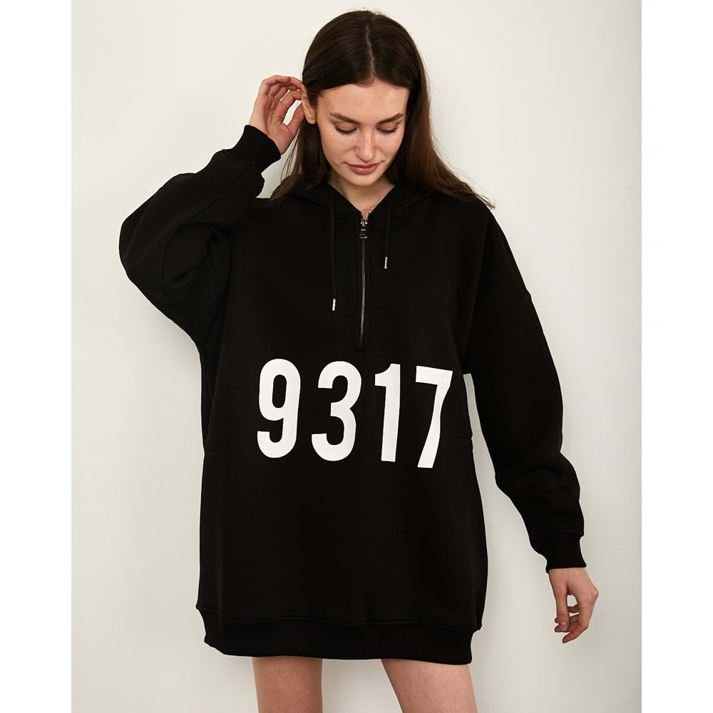 Baskılı Oversize Sweatshirt - Siyah - STD