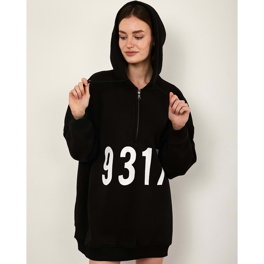 Baskılı Oversize Sweatshirt - Siyah - STD