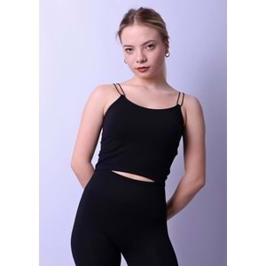 Kadın Lastikli Crop Top - Siyah - M