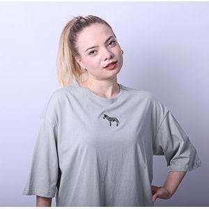 Kadın Tshirt Zebra Nakışlı - Mint - L