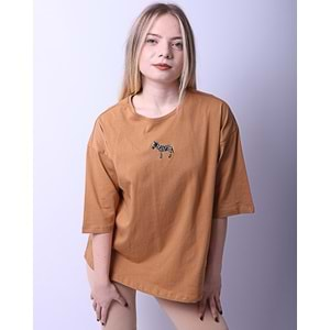 Kadın Tshirt Zebra Nakışlı - Sütlü Kahve - L