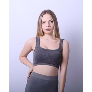 Kadın Taş Yıkama Crop Top - Gri - M/L