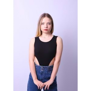 Kadın Çıt Çıtlı Body Crop - Siyah - L