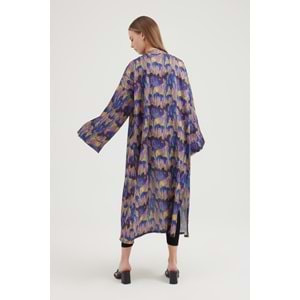 Kadın Desenli Viscon Kimono - Mor - STD