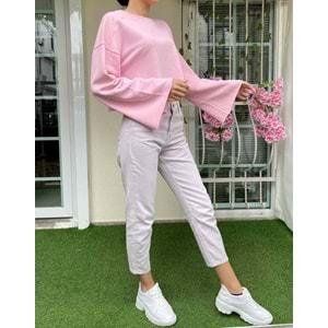 Salaş Kollu Crop Sweatshirt - Pembe - S