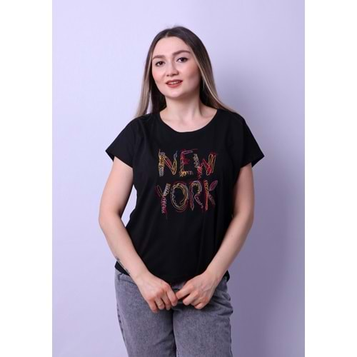 Kadın Tshirt Newyork Nakışlı - Siyah - L