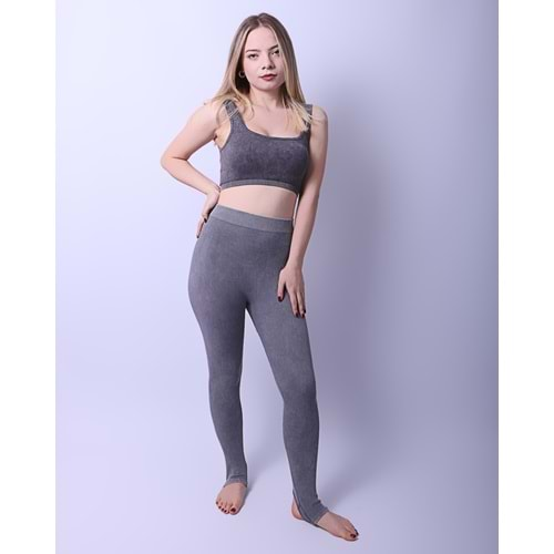 Kadın Taş Yıkama Crop Top - Gri - M/L