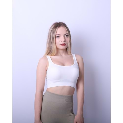 Kadın Askılı Crop Top - Beyaz - M/L